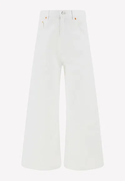 Valentino Chain Detail Wide Leg Denim Jeans In White