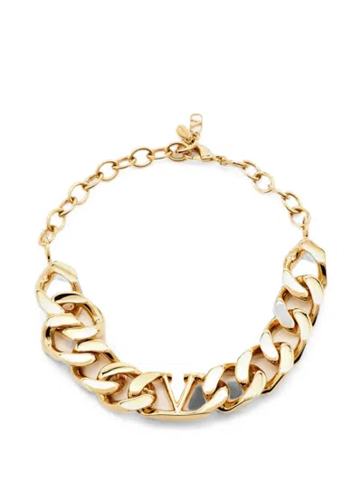 Pre-owned Valentino Garavani Vlogo Chain-choker Necklace In Gold