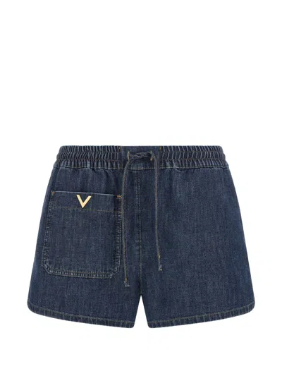 Valentino Vlogo Chambray Shorts In Blue