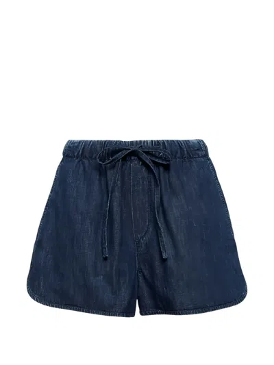 Valentino Vlogo Chambray Wool Mini Shorts In Blue