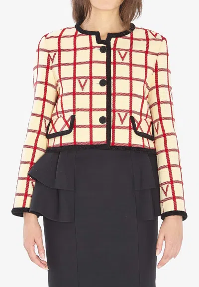 VALENTINO VLOGO CHECK CROPPED JACKET