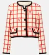Valentino Vlogo Cropped Piped Wool-blend Jacket In Neutral