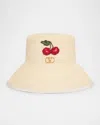 Valentino Vlogo Cherries Straw Bucket Hat