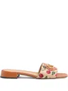 Valentino Garavani Natural Leather And Cotton Flats In Neutrals