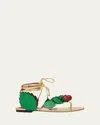 Valentino Leather Cherryfic Thong Sandals Leaf Ankle Strap In Multi