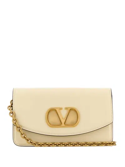 Valentino Garavani Small Leather Clutch With Adjustable Chain Strap In White