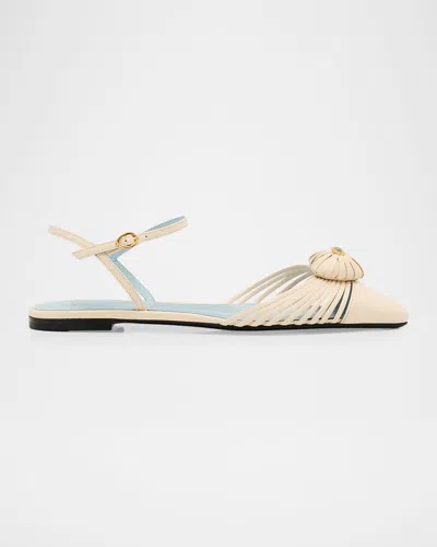 Valentino Garavani Vlogo Coeur Royal Leather Flats In Neutral
