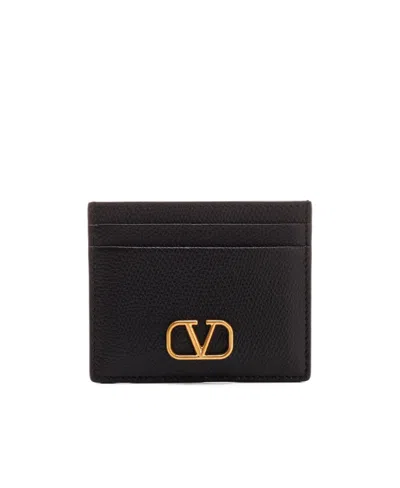 Valentino Garavani Vlogo Signature Grainy Calfskin Card Holder Woman Black Uni In Noir
