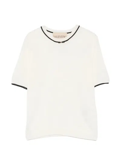 Valentino Vlogo Contrast-trim Knitted T-shirt In White