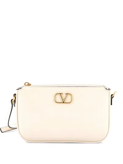 Pre-owned Valentino Garavani Vlogo Convertible Leather Mini Crossbody Bag In White