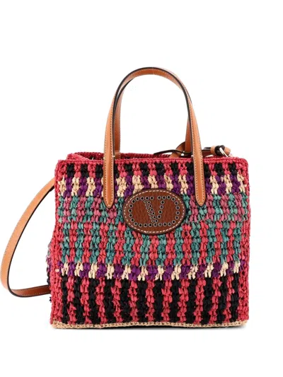 Pre-owned Valentino Garavani Vlogo Convertible Raffia Small Tote Bag In Multi