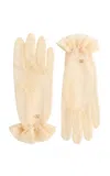 Valentino Embellished Cotton-blend Fishnet Gloves In Neutral