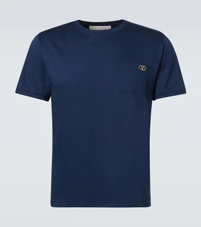 Valentino T-shirt Vlogo Signature Aus Baumwoll-jersey In Blau