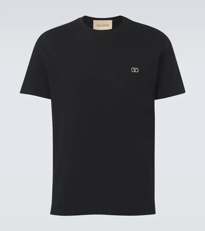 Valentino Logo-embroidered Cotton-jersey T-shirt In Black