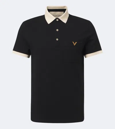 Valentino Jersey Polo Shirt Contrasting Collar Pocket In Black