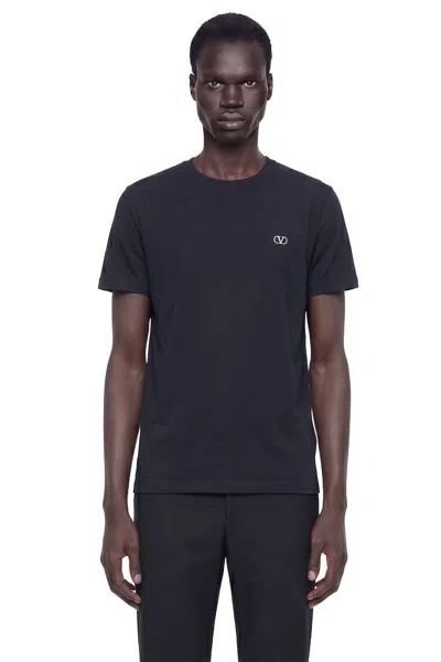 Valentino Logo-embroidered Cotton-jersey T-shirt In Black