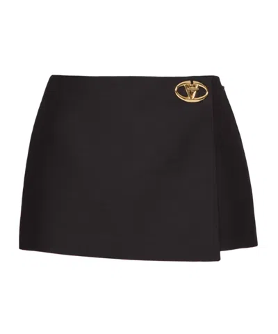 Valentino Embellished Wrap-effect Wool And Silk-blend Mini Skirt In Navy