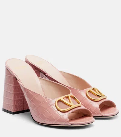 Valentino Garavani Vlogo Signature Slide Sandal In Printed Calfskin 95mm Woman Pink 41