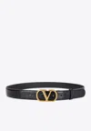 Valentino Vlogo Croc-embossed Leather Belt In Black