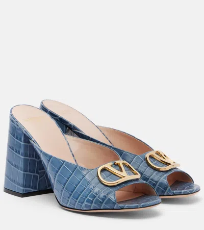 Valentino Garavani Vlogo Signature Slide Sandals In Printed Calfskin 95mm In Blue