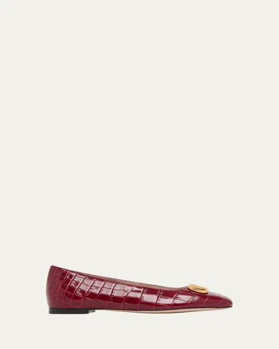Valentino Garavani Vlogo Croc-embossed Leather Ballerina Flats In Red