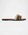 Valentino V Logo Sandal In Ivory/nero/old Gold/tobacco