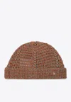 Valentino Multicolor Linen Blend Knitted Vlogo Signature Beanie Hat In Beige