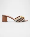 Valentino V Logo Sandal In Ivory/nero/old Gold/tobacco