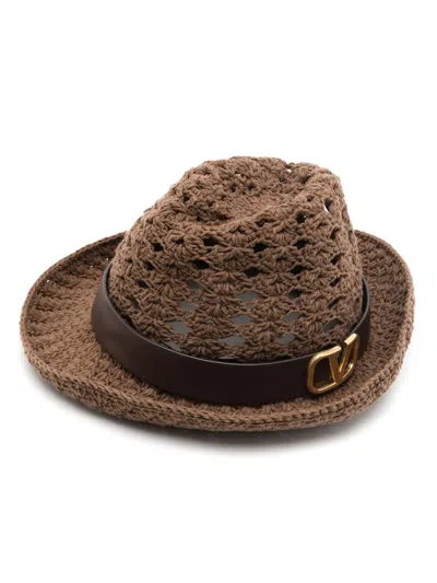Valentino Garavani Vlogo Crochet-knit Hat In Brown