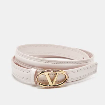 Pre-owned Valentino Garavani Vlogo Crystal 75cm Waist Belt Light Pink Leather