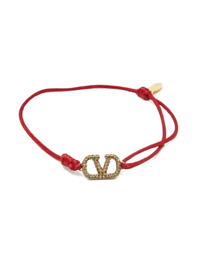 Pre-owned Valentino Garavani Vlogo Crystal Bracelet In Red