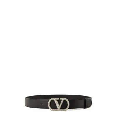 Valentino Garavani Valentino Vlogo Signature Embellished Belt In Brown