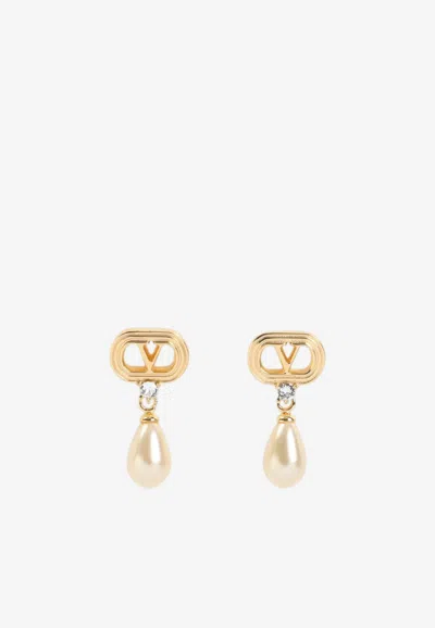 Valentino Garavani Vlogo Crystal Drop Earrings In Gold