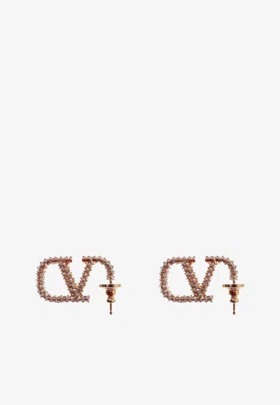 Valentino Garavani Vlogo Crystal Earrings In Gold