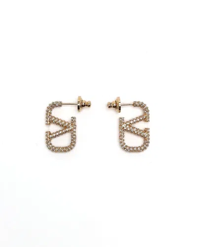 Pre-owned Valentino Garavani Valentino Vlogo Crystal Earrings In Gold
