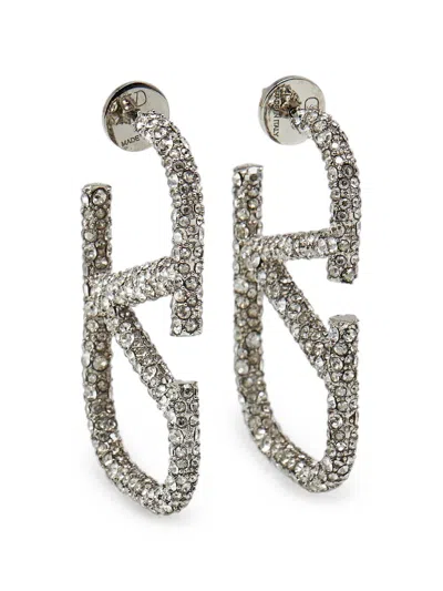 Pre-owned Valentino Garavani Vlogo Crystal Earrings In Silver