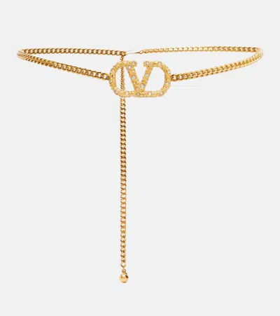 Valentino Garavani Vlogo Crystal-embellished Belt In Gold
