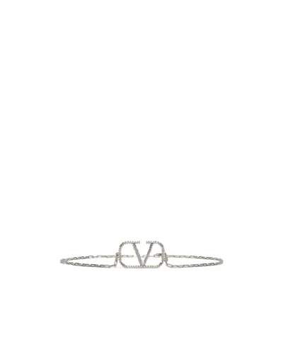 Valentino Garavani Vlogo Crystal-embellished Belt In Silver