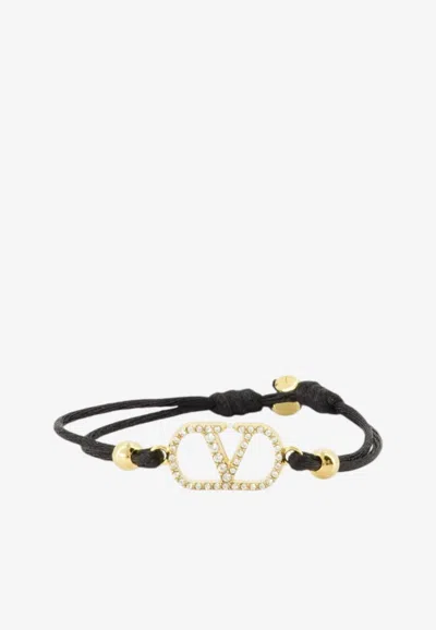 Valentino Garavani Vlogo Crystal Embellished Cord Bracelet In Black