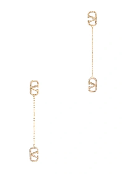 Valentino Garavani Vlogo Crystal-embellished Drop Earrings In Gold