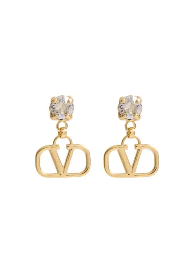 Valentino Garavani Valentino Vlogo Crystal-embellished Drop Earrings In Gold