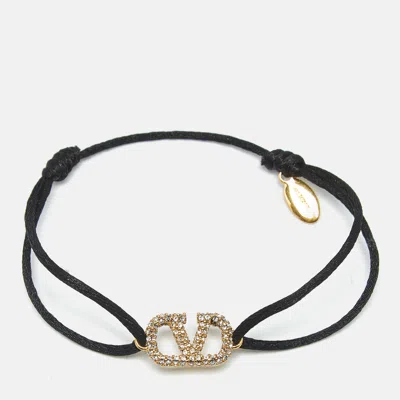 Pre-owned Valentino Garavani Vlogo Crystal-embellished Gold Tone Cord Bracelet
