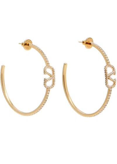 Valentino Garavani Vlogo Crystal-embellished Hoop Earrings In Gold