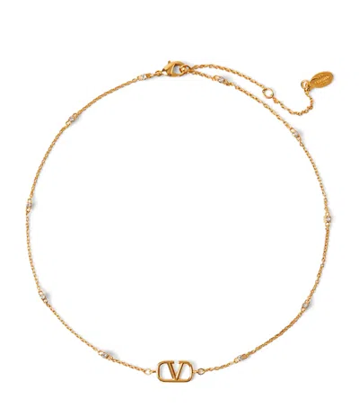 Valentino Garavani Vlogo Crystal-embellished Necklace In Gold