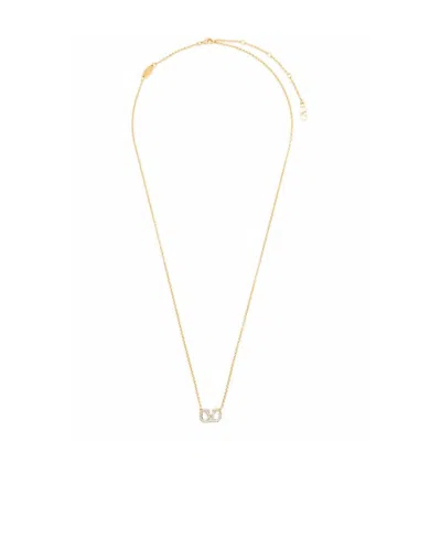 Valentino Garavani Vlogo Crystal-embellished Necklace In Yellow