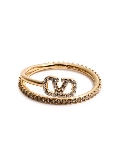 Valentino Garavani Valentino Vlogo Crystal-embellished Ring In Gold
