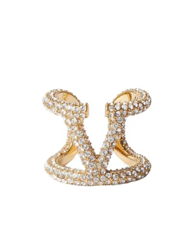 Valentino Garavani Vlogo Crystal-embellished Ring In Yellow