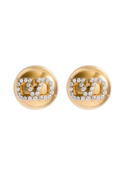 Valentino Garavani Valentino Vlogo Crystal-embellished Stud Earrings In Gold