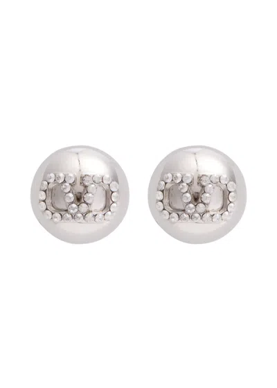 Valentino Garavani Valentino Vlogo Crystal-embellished Stud Earrings In Silver