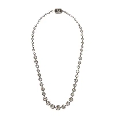 Valentino Garavani Vlogo Crystal Necklace In Gray